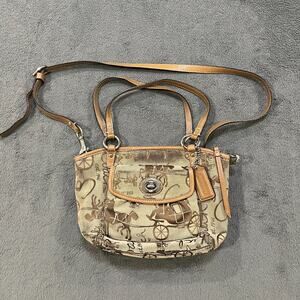 Coach Leah Purse Tan Brown Small Satchel Shoulder Handbag Sling Bag